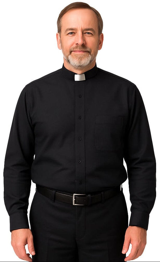 Black Long Sleeve Clergy Shirt - Churchings