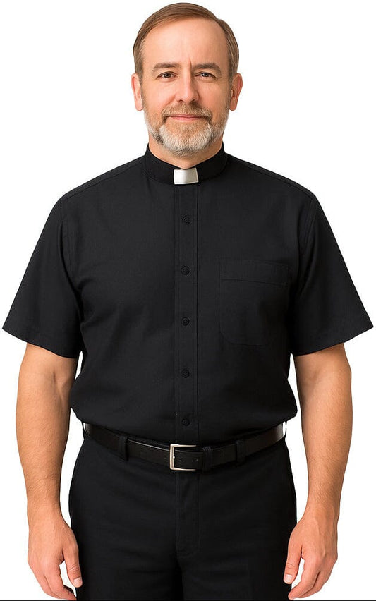 Black Short Sleeve Clergy Shirt - Churchings