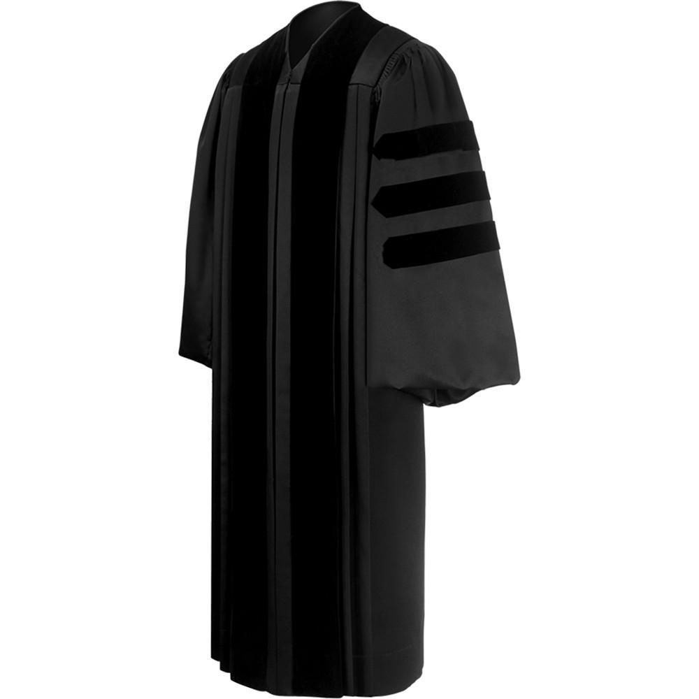 Deluxe Black Clergy Robe | Premium Pastor Robe with Velvet Trim Churchings Deluxe Black Clergy Robe | Premium Pastor Robe with Velvet Trim Churchings